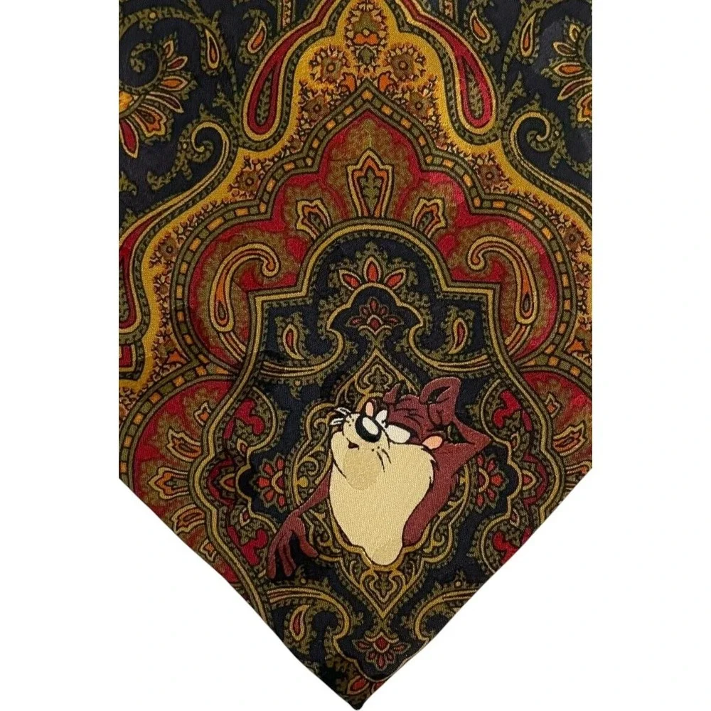 Looney Tunes Mania Men's Neck Tie One Size Brown Paisley Print 100% Silk